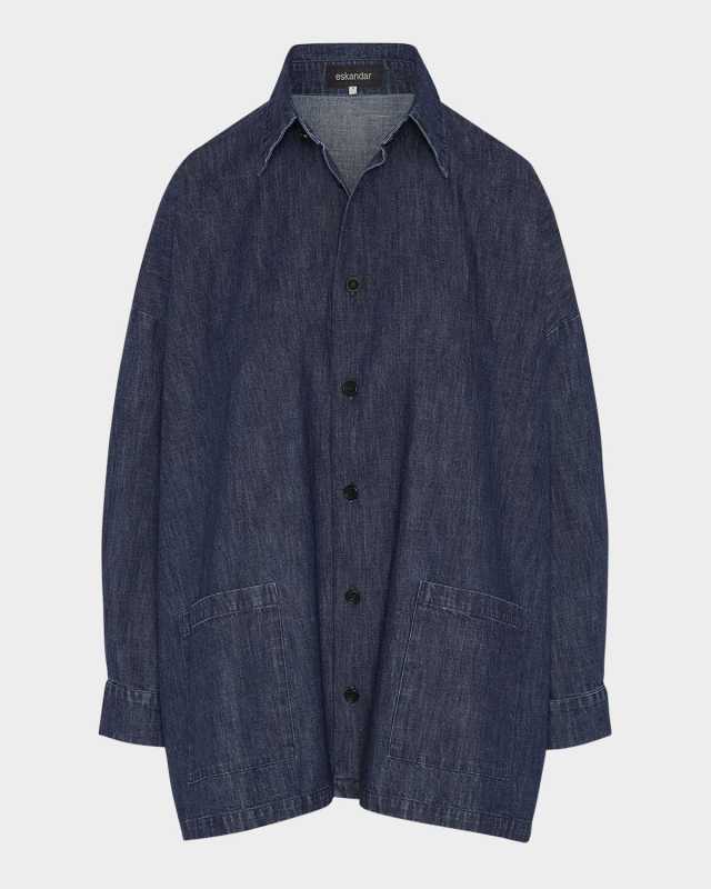 Denim Wide Aline Shirt Jacket With Collar Long